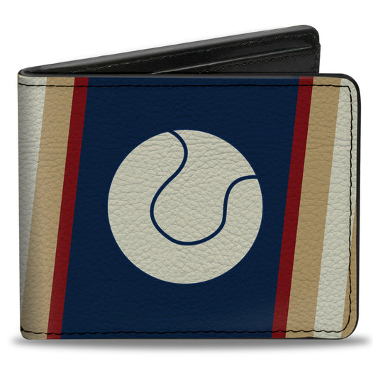 Bi-Fold Wallet - Ball Stripes Tan Blue Burgundy