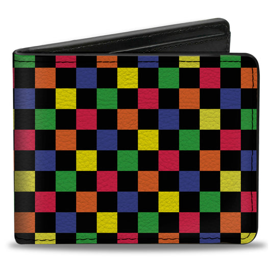 Bi-Fold Wallet - Checker Black Multi Neon
