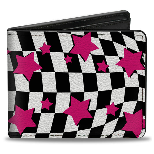 Bi-Fold Wallet - Checker & Stars Black White Pink