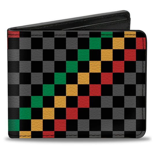 Bi-Fold Wallet - Checker Stripe Black Gray Rasta