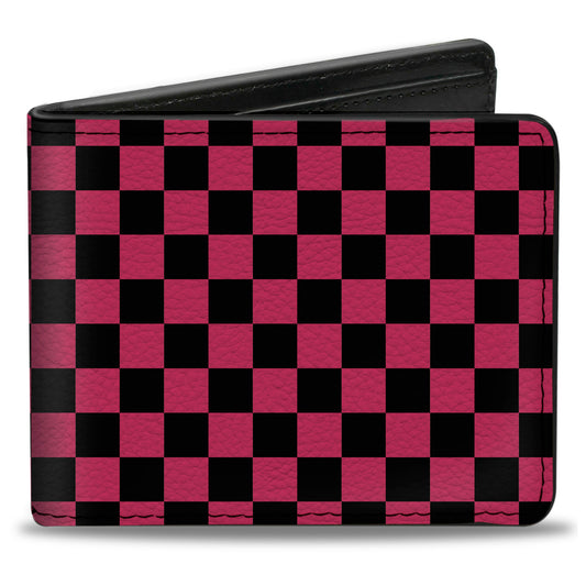 Bi-Fold Wallet - Checker Black Honeysuckle Red