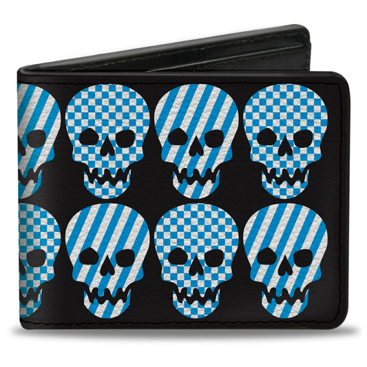 Bi-Fold Wallet - Checker & Stripe Skulls Black White Baby Blue