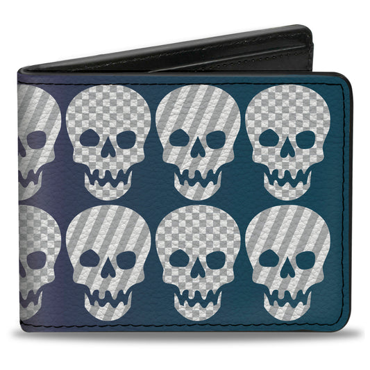 Bi-Fold Wallet - Checker & Stripe Skulls Gradient Blue Fuchsia