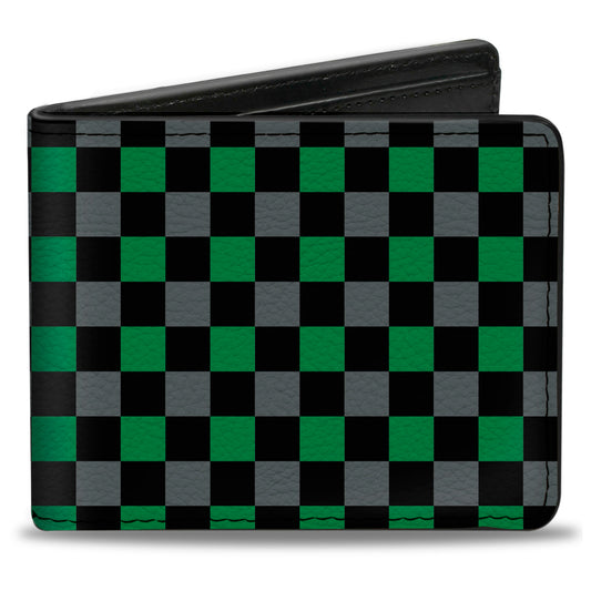 Bi-Fold Wallet - Checker Black Gray 1 Green