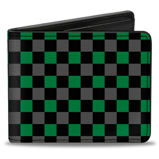 Bi-Fold Wallet - Checker Black Gray 2 Green