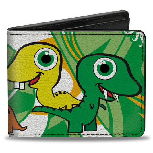 Bi-Fold Wallet - Cute Dinosaurs Yellow Green