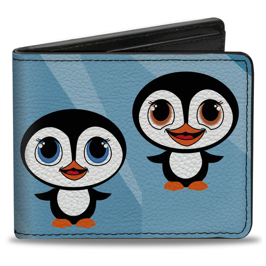 Bi-Fold Wallet - Cute Penguins Blue Bubbles