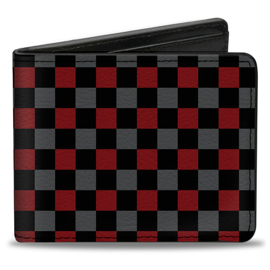Bi-Fold Wallet - Checker Black Gray 1 Red