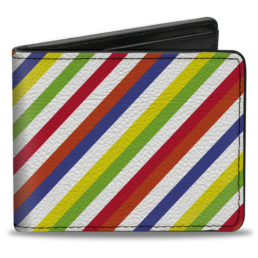 Bi-Fold Wallet - Diagonal Stripes White Multi Neon
