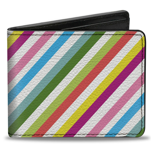 Bi-Fold Wallet - Diagonal Stripes White Multi Color