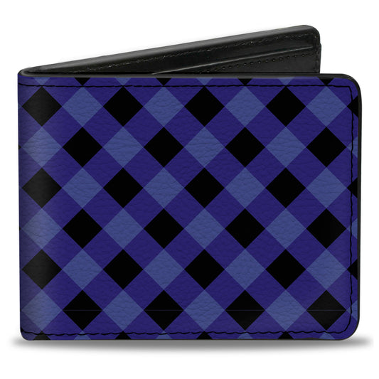 Bi-Fold Wallet - Diagonal Buffalo Plaid Black Blue