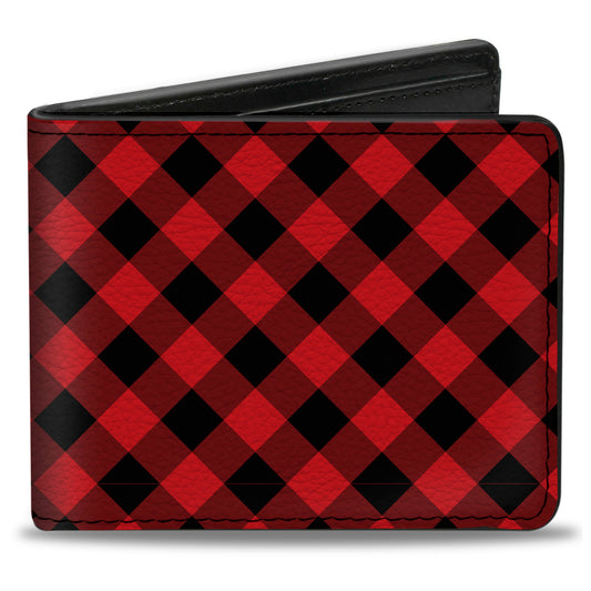 Bi-Fold Wallet - Diagonal Buffalo Plaid Black Red