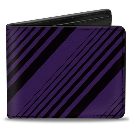Bi-Fold Wallet - Diagonal Stripes Black Purple