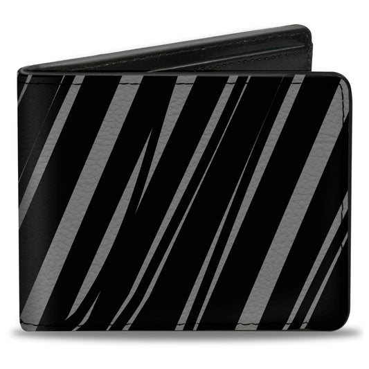 Bi-Fold Wallet - Diagonal Stripes Scribble Gray Black