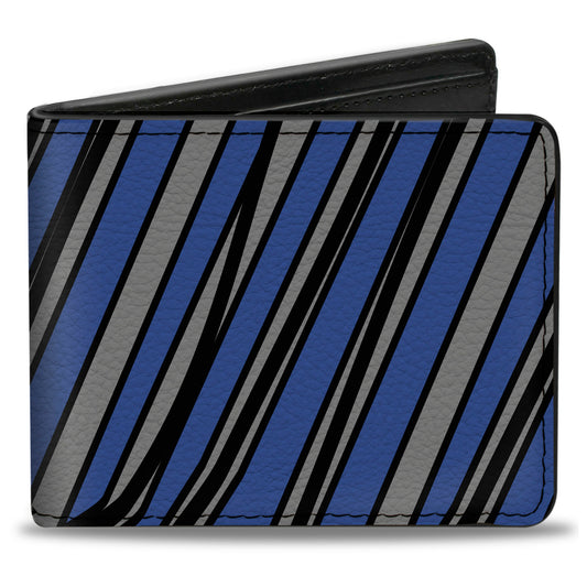 Bi-Fold Wallet - Diagonal Stripes Scribble Gray Blue