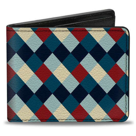 Bi-Fold Wallet - Diamond Plaid Blues Khaki Red