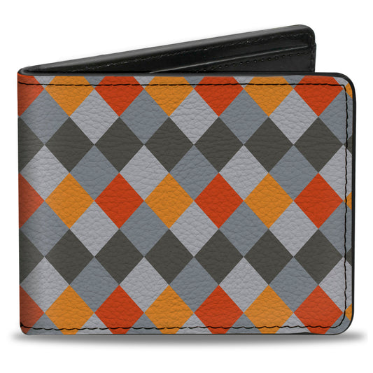 Bi-Fold Wallet - Diamond Plaid Grays Orange