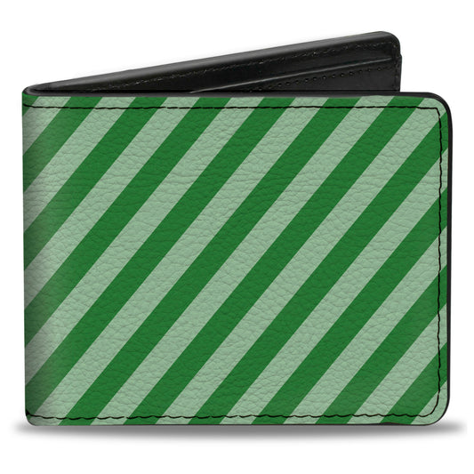 Bi-Fold Wallet - Diagonal Stripes Pastel Greens