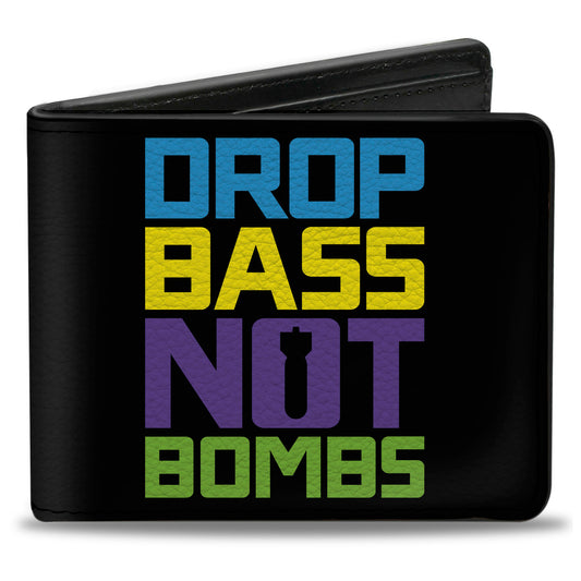 Bi-Fold Wallet - DROP BASS NOT BOMBS Black Blue Yellow Purple Green