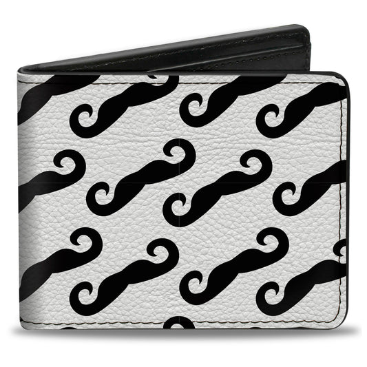 Bi-Fold Wallet - Diagonal Handlebar Mustaches White Black