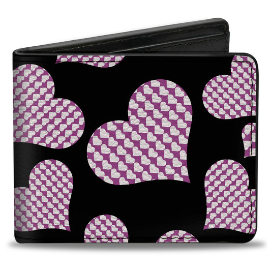 Bi-Fold Wallet - Eighties Hearts Black Fuchsia White