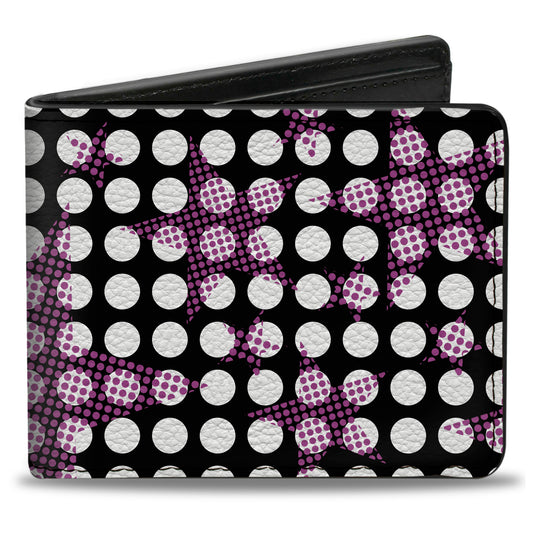 Bi-Fold Wallet - Eighties Stars1 Black White Fuchsia