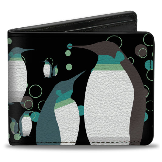 Bi-Fold Wallet - Emperor Penguins w Bubbles Black Gray Turqs