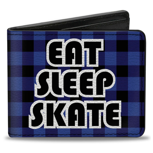 Bi-Fold Wallet - EAT SLEEP SKATE Buffalo Plaid Blue