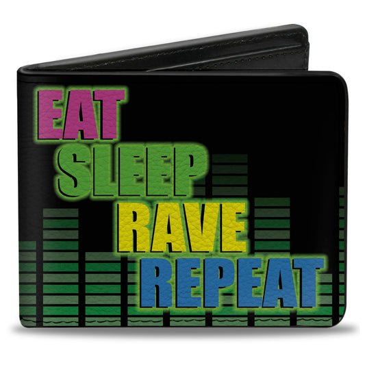 Bi-Fold Wallet - EAT SLEEP RAVE REPEAT Black Multi Neon