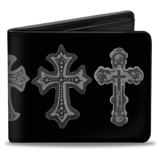 Bi-Fold Wallet - Elegant Crosses Black Grays