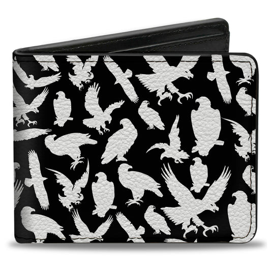 Bi-Fold Wallet - Eagle Silhouettes Scattered Black White