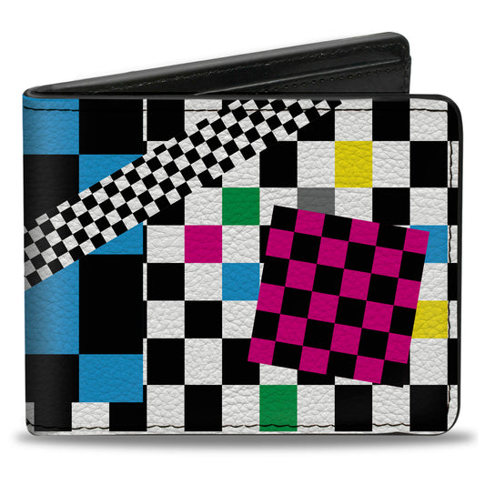 Bi-Fold Wallet - Funky Checkers Black White Neon