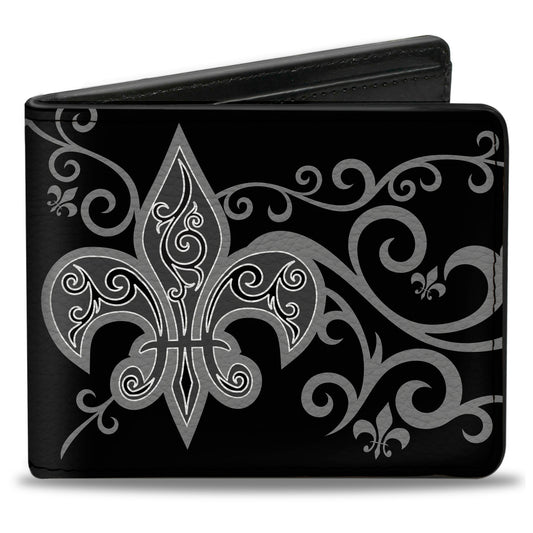 Bi-Fold Wallet - Fleur-de-Lis w Filigree Black Gray