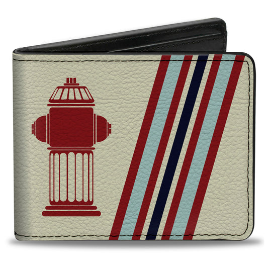Bi-Fold Wallet - Fire Hydrants Stripes Tan Blues Reds