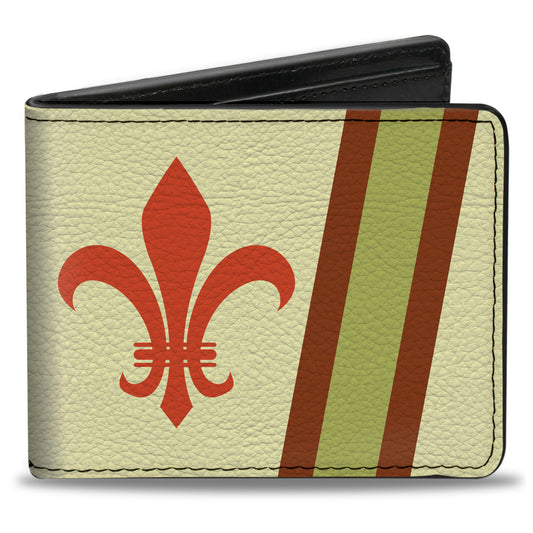 Bi-Fold Wallet - Fleur-de-Lis2 Stripes Tan Orange Brown Green