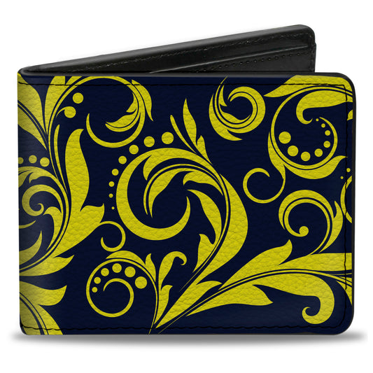 Bi-Fold Wallet - Filigree Navy Yellow