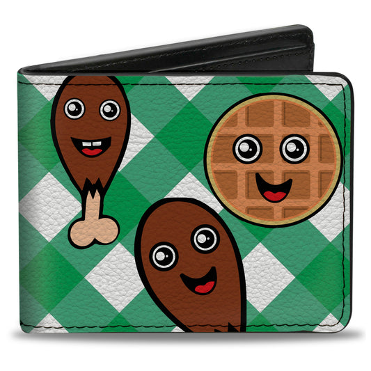 Bi-Fold Wallet - Fried Chicken & Waffles Plaid White Green