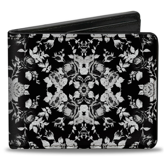 Bi-Fold Wallet - Floral Collage Black Gray White