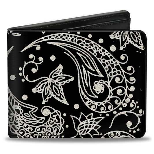 Bi-Fold Wallet - Floral Paisley Black White
