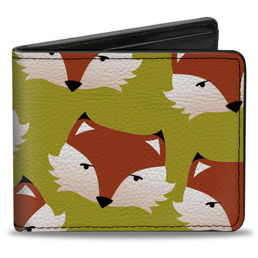 Bi-Fold Wallet - Fox Face Scattered Warm Olive