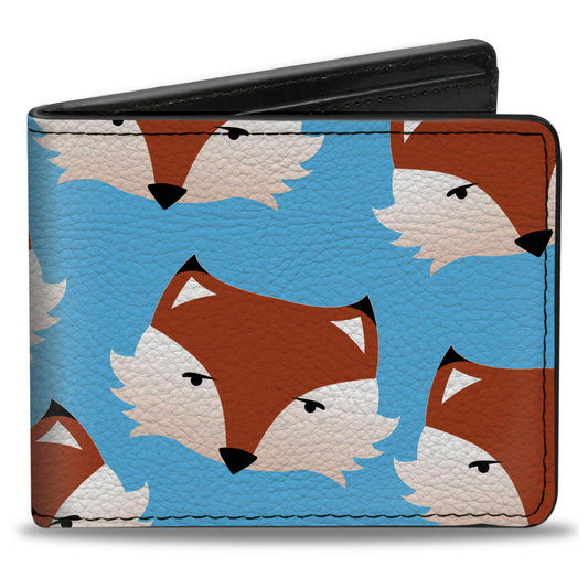 Bi-Fold Wallet - Fox Face Scattered Sky Blue