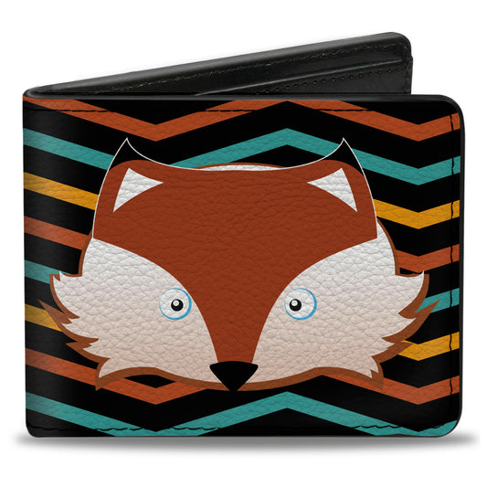 Bi-Fold Wallet - Fox Face Stripes Black Multi Color
