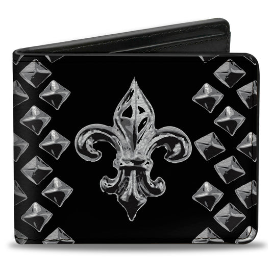 Bi-Fold Wallet - Fleur-de-Lis Studs Black Grays