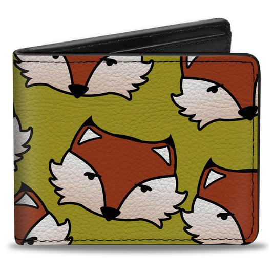 Bi-Fold Wallet - Fox Face Scattered Warm Olive2