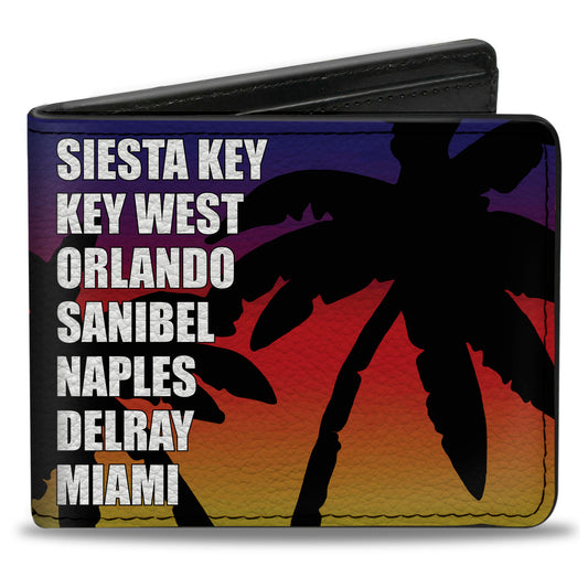 Bi-Fold Wallet - Florida Cities Palm Tree Sunset White