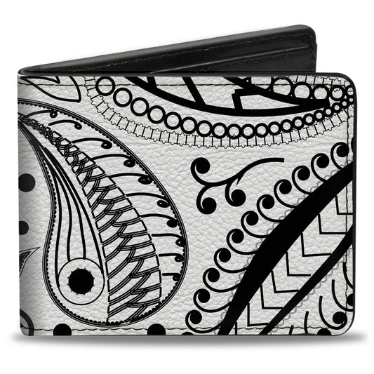 Bi-Fold Wallet - Floral Paisley3 White Black