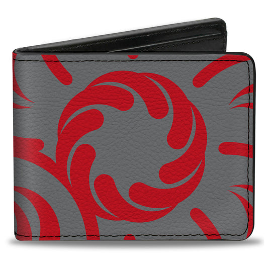Bi-Fold Wallet - Floral Pinwheel CLOSE-UP Gray Red