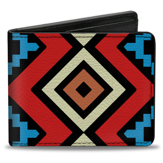 Bi-Fold Wallet - Geometric1 Black Red Tan Brown Baby Blue