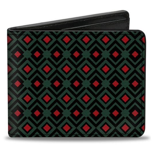 Bi-Fold Wallet - Geometric3 Black Forest Green Red