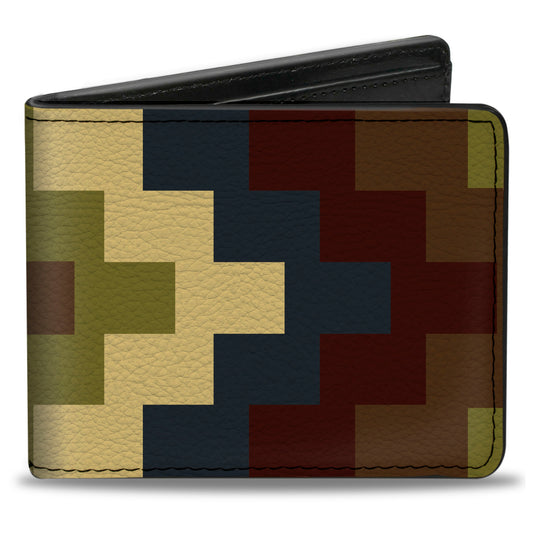 Bi-Fold Wallet - Geometric4 Tan Blue Wine Brown Olive